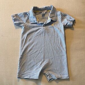 The Beaufort Bonnet Company Blue and White Striped Polo Romper